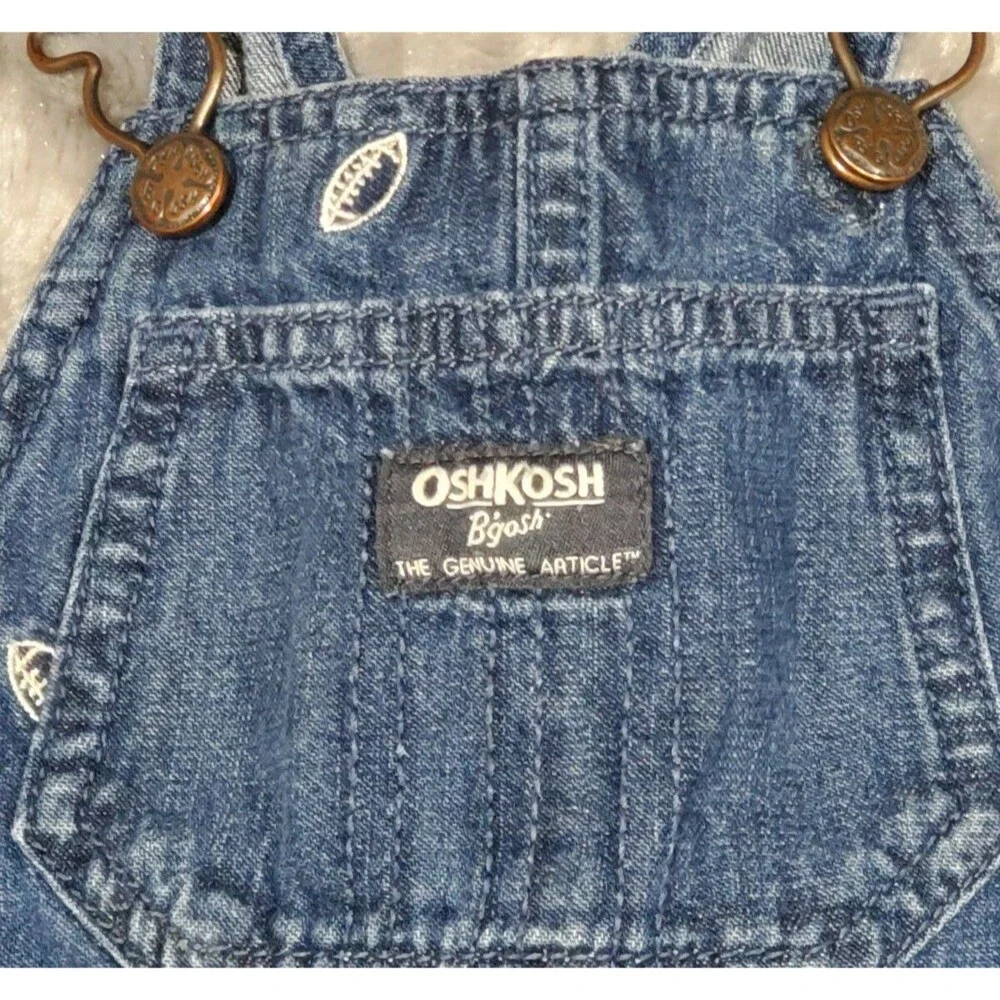 Oshkosh B Gosh Baby Toddler Boys 18 Months Football Denim Overalls Easy Change